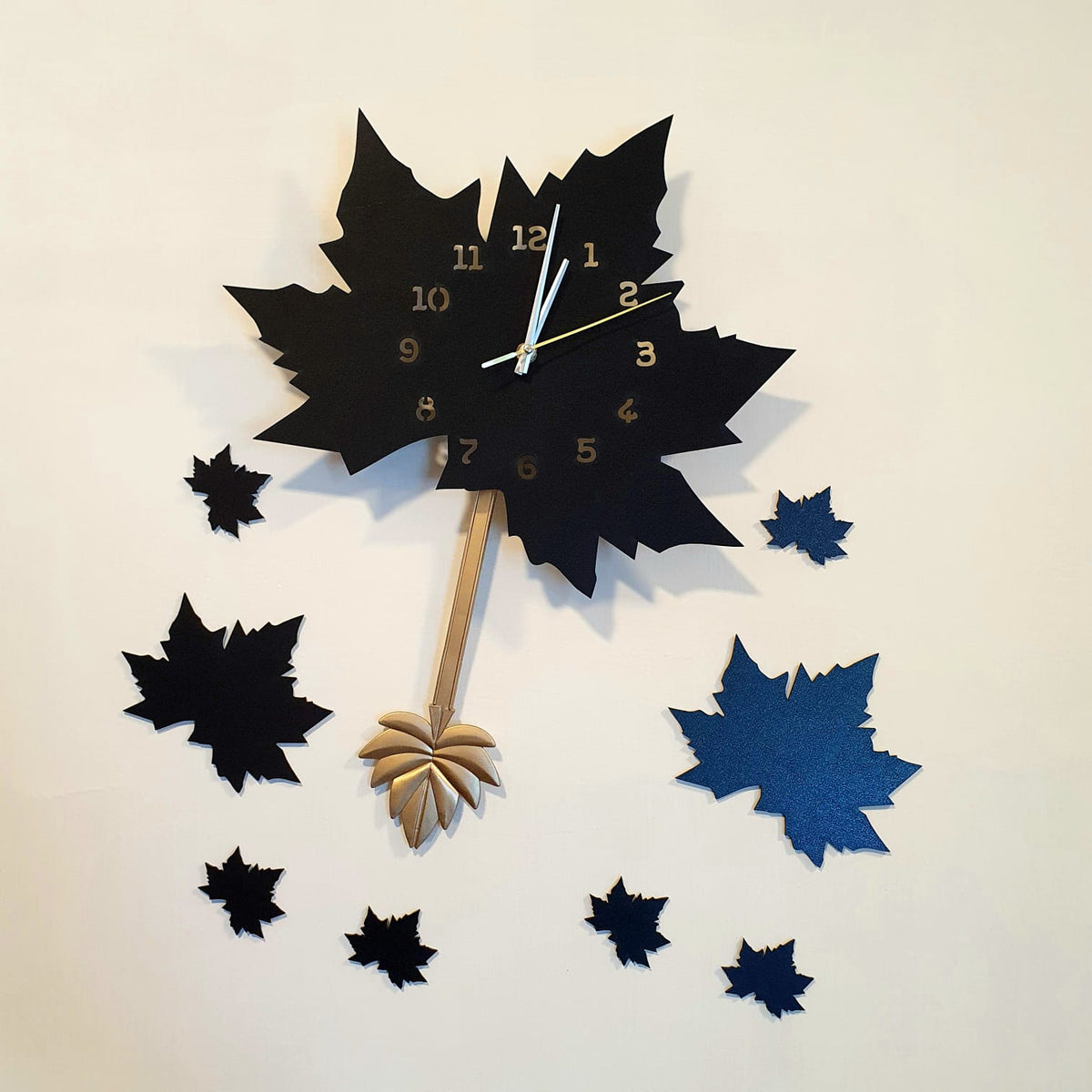 Black Maple Leaf Clock with Pendulum