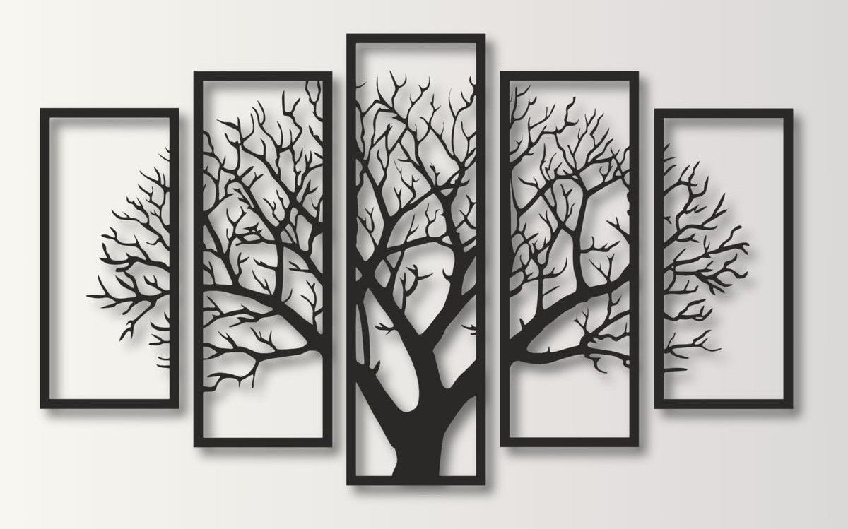 Five Frames Tree 3D art Decor for Walls